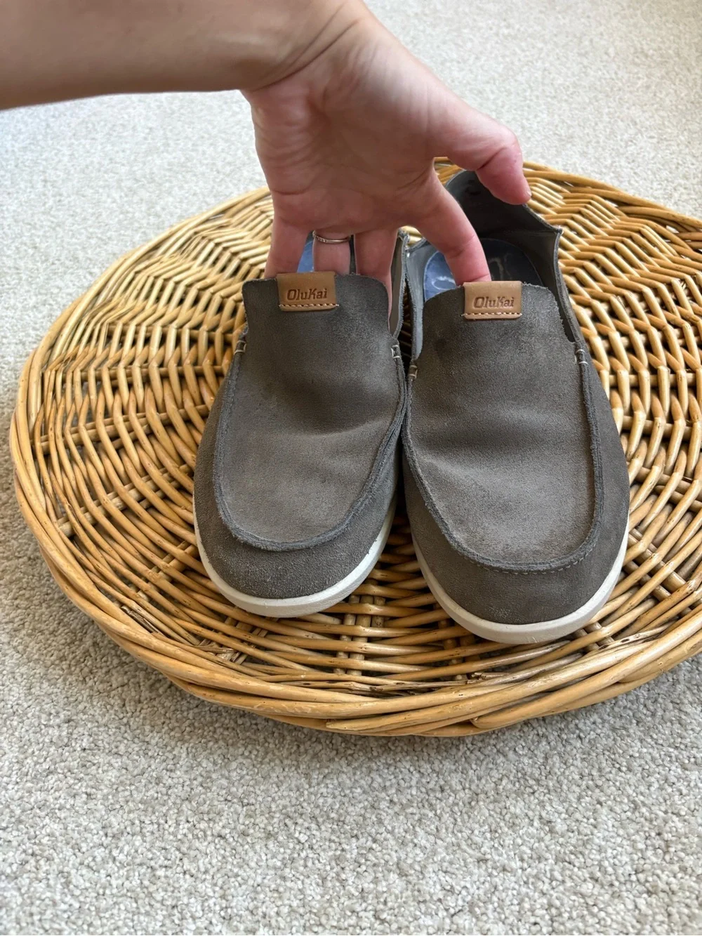OluKai NaluKai Kala Charcoal Grey Men’s Slip On Suede Loafers Size 11.5